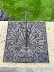 Cast Iron Square Zodiac Sundial Gnomon Decorative Traditional Garden Ornament3
