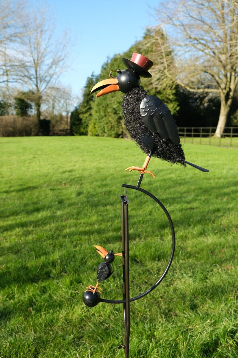 Rocking Dad Crow Garden Stake – Whimsical Garden Ornament with Cradle ...