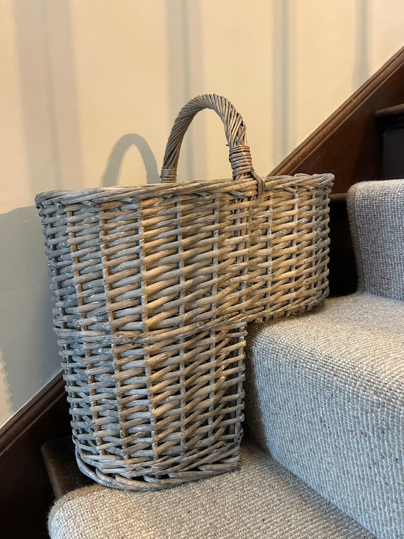 Driftwood-wash Wicker Willow Stair Basket with No Liner Home Stairs Storage Tidy3