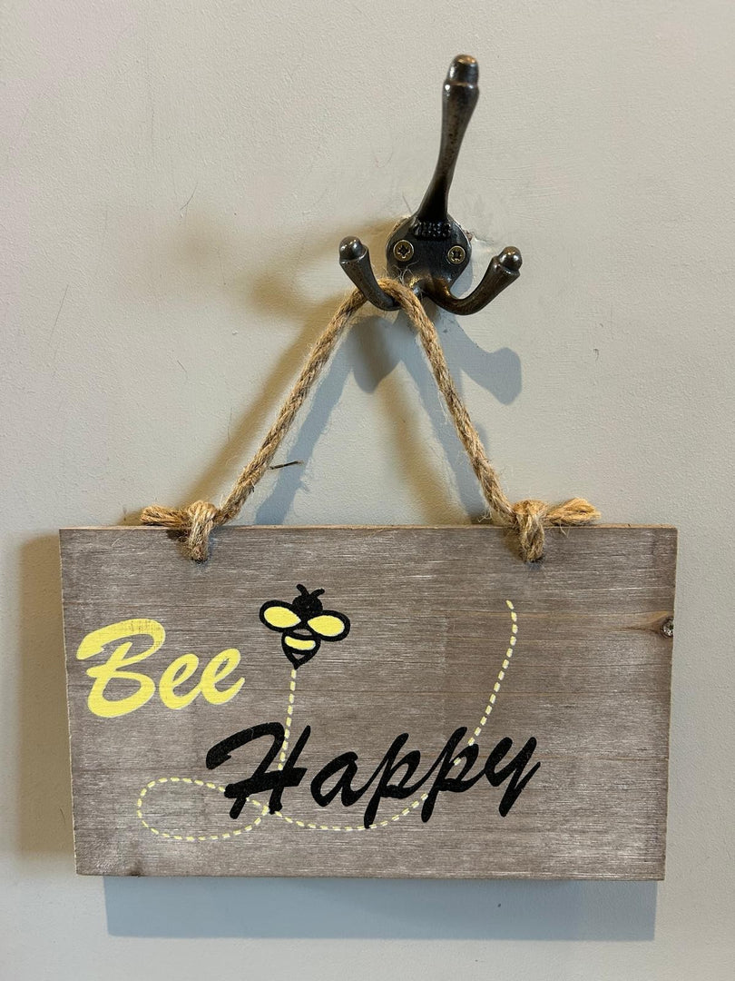 Bee Happy Wooden Garden Sign Hanging Plaque Notice Gift Love Nature Bumblebee5