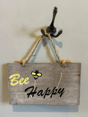 Bee Happy Wooden Garden Sign Hanging Plaque Notice Gift Love Nature Bumblebee5