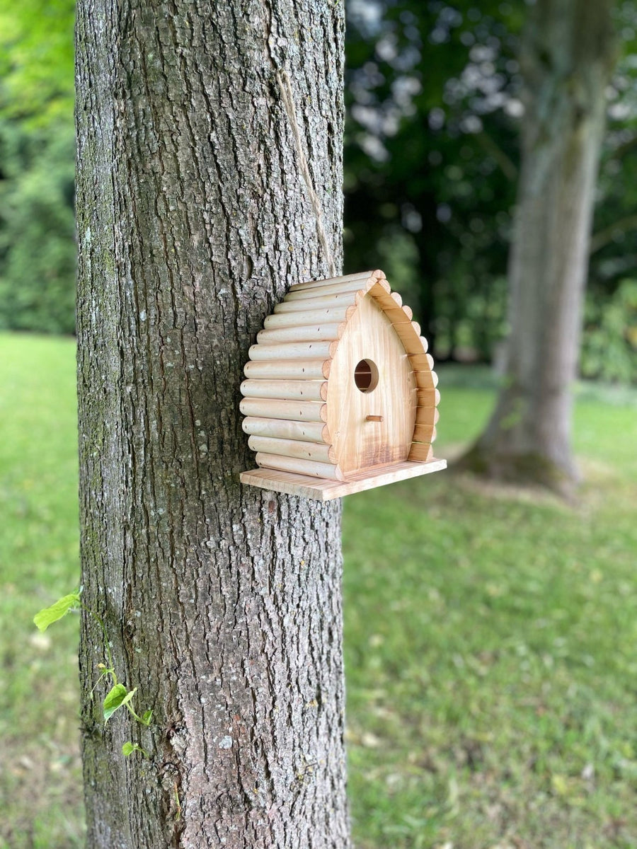 Carbonised Wooden Bird House Garden Wall Mount Nesting Box Hanging Rop ...