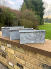 Set Of 3 Zinc Rectangular Garden Planters Plant Pot Embossed Heritage Tree6