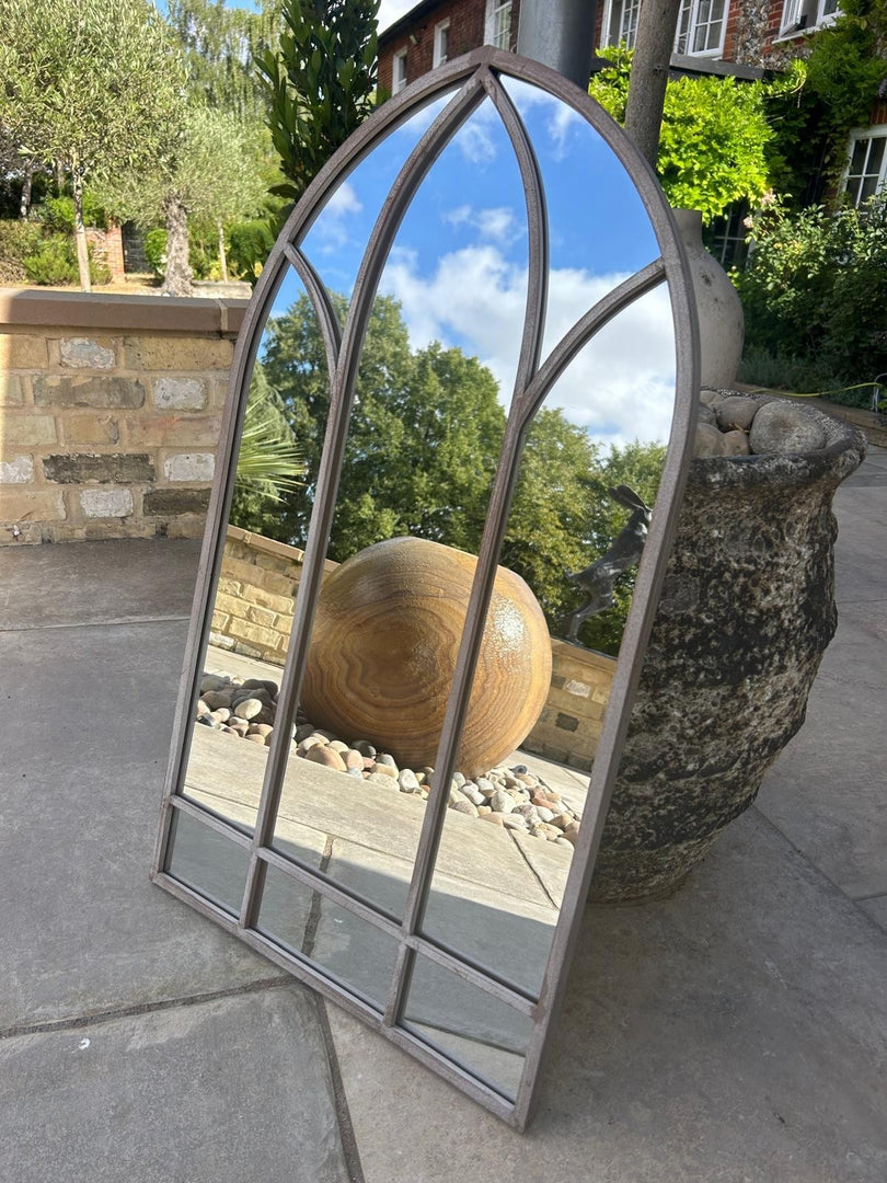 Dorchester XL Solar Powered Gothic Arch Garden Mirror LED Outdoor Wall Decor2