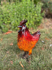 Decorative Metal Orange Red Hen Chicken Garden Statue Outdoor Lawn Ornament Farm6