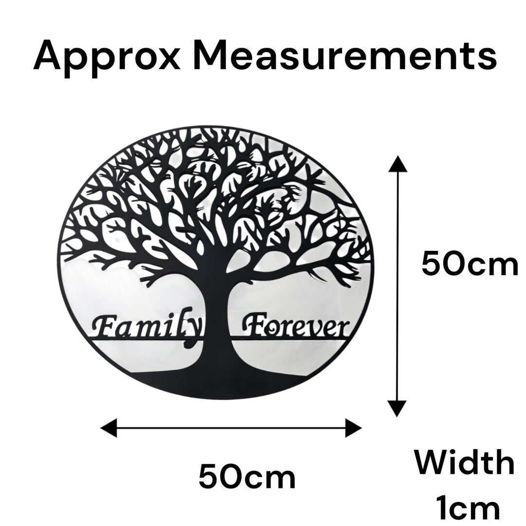 Large 50cm Mirrored Wall Art Black Tree of Life 'Family Forever' Garden Decor1