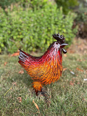 Decorative Metal Orange Red Hen Chicken Garden Statue Outdoor Lawn Ornament Farm4