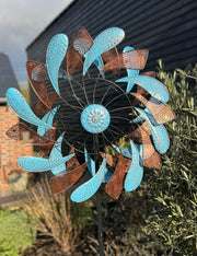 XL Bronze & Blue Leaf Colourful Spinner Garden Decorative Spinning Stake Sensory2