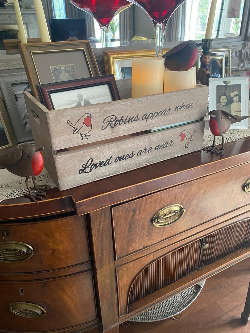 Wooden Crate Robins Appear When Loved Ones Are Near Decorative Box Christmas2