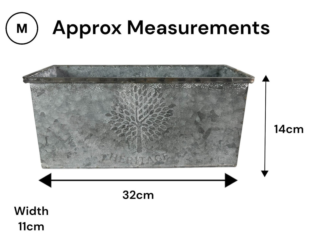 Set Of 3 Zinc Rectangular Garden Planters Plant Pot Embossed Heritage Tree3