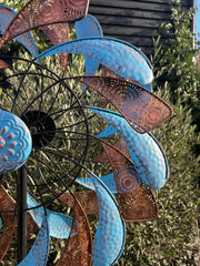 XL Bronze & Blue Leaf Colourful Spinner Garden Decorative Spinning Stake Sensory7