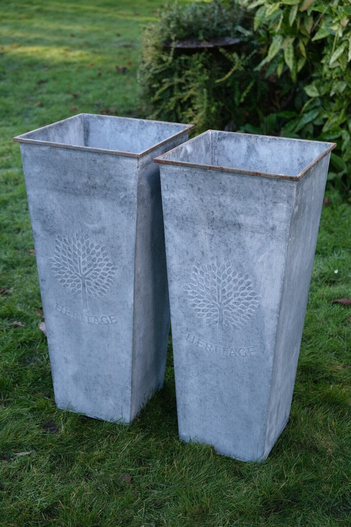 tall outdoor plant pots uk Set of 2 Large Zinc Tall Vase Planters – Garden Trees & Plants 70cm – Garden Stall