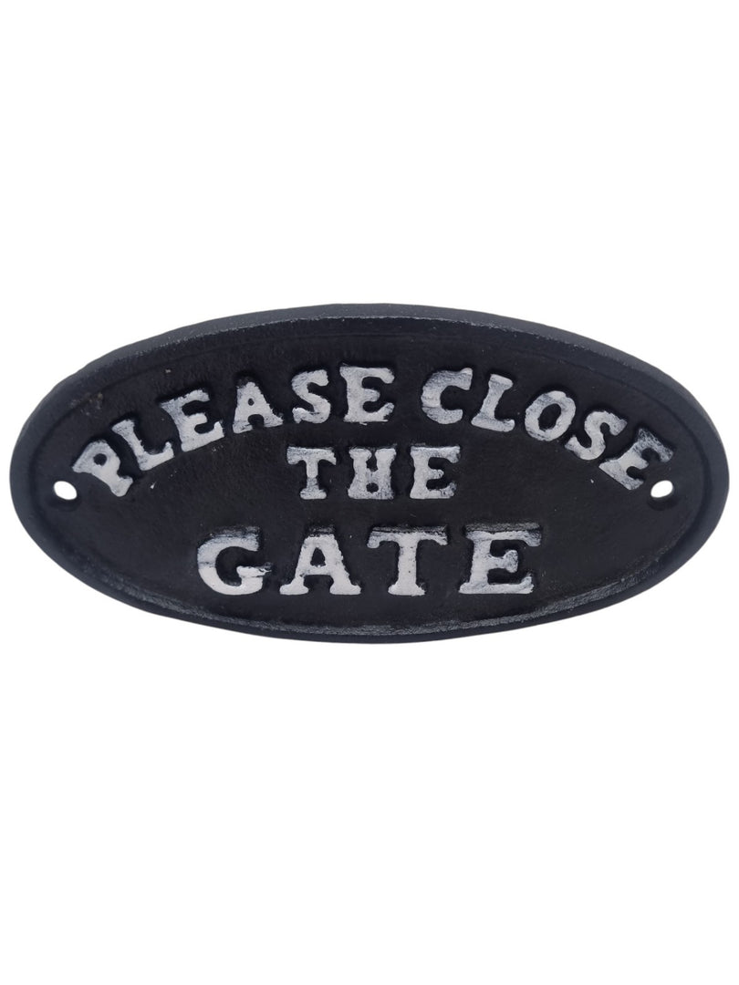 Please Close The Gate Cast Iron Metal Sign Notice Plaque Black & White Garden5
