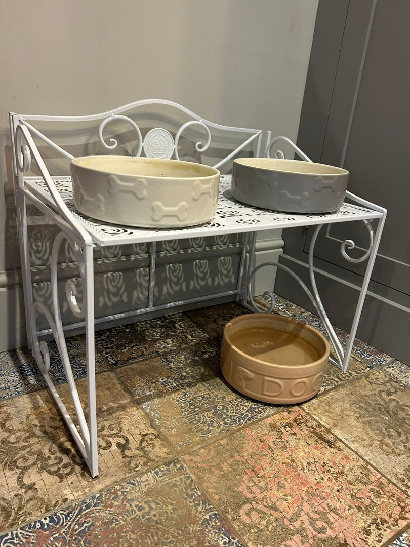 White Freestanding Shelf Kitchen Pet Bowl Storage Holder Metal Rack Organiser0