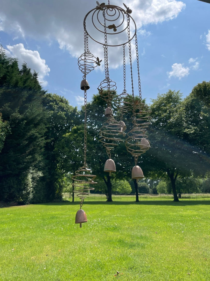 Spiral Bee Hanging Mobile With Bells Metallic Decorative Hanging Garden Ornament2