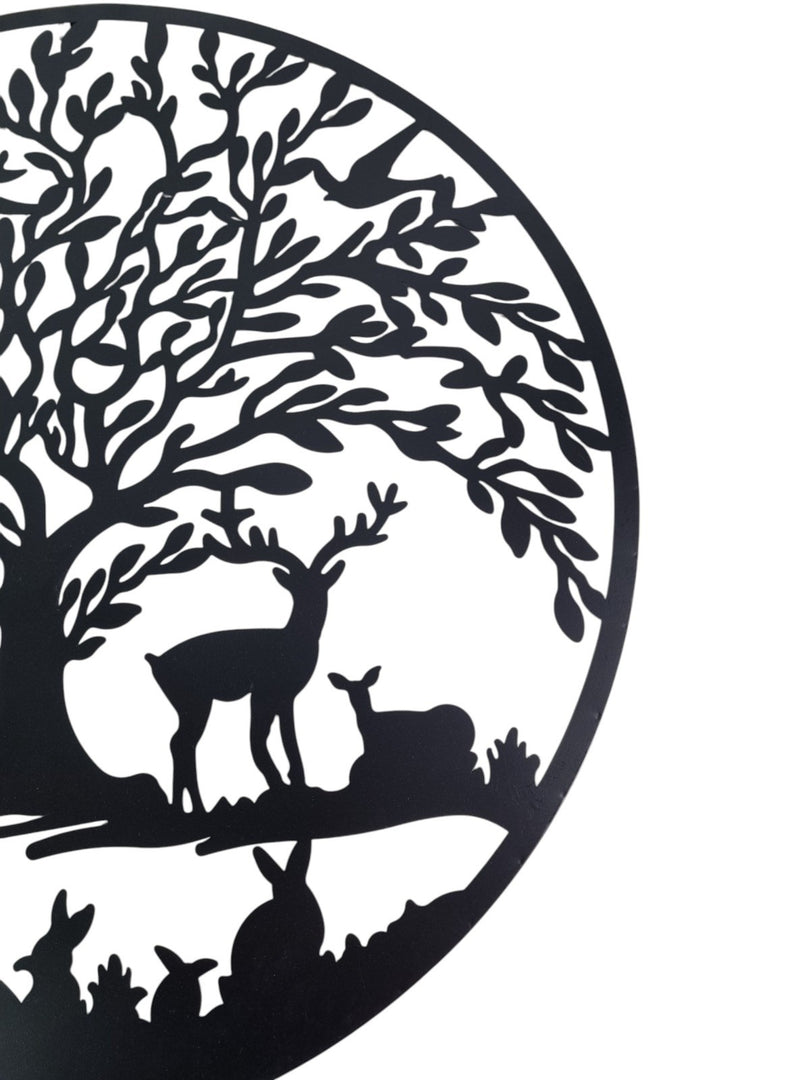 Black Woodland Tree Of Life Metal Garden Outdoor Wall Art Plaque 40cm Diameter4
