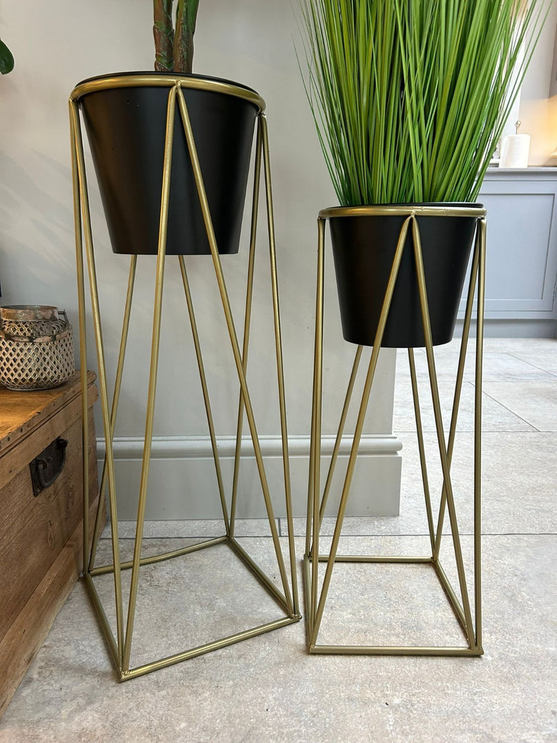 Black Plant Pot Stand Gold Frame Home Garden Decor Gift Set Of 2 Sizes Flower0