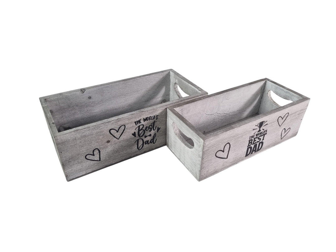 Worlds Best Dad Grey Gift Box Storage Wood Crate 2 Sizes Hamper Father Xmas16