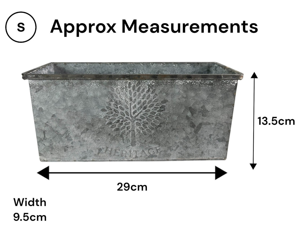 Set Of 3 Zinc Rectangular Garden Planters Plant Pot Embossed Heritage Tree2