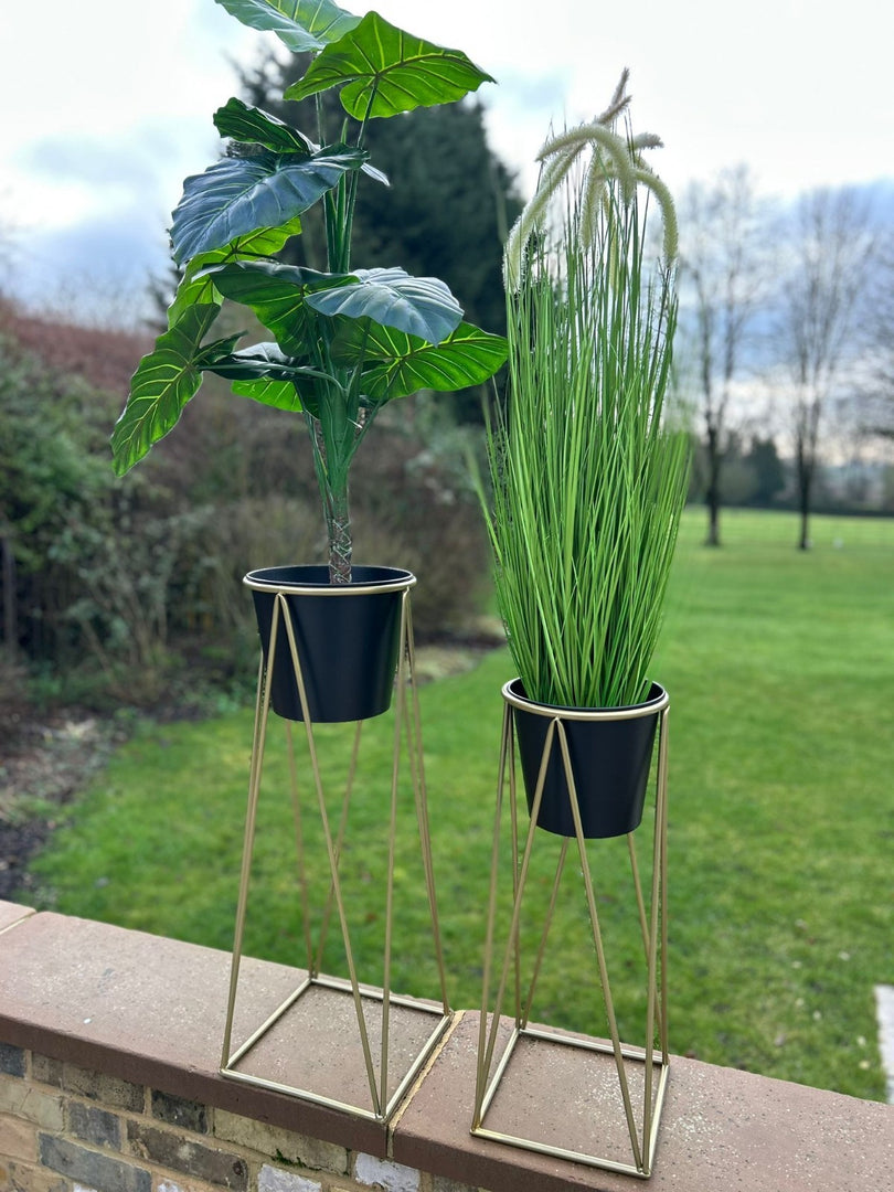 Black Plant Pot Stand Gold Frame Home Garden Decor Gift Set Of 2 Sizes Flower7