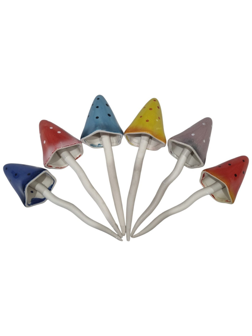 Set of 6 Colourful Ceramic Mushroom Garden Stakes Toadstool Lawn Ornaments Pot8