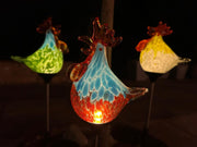 Set of 3 Solar Chicken Cockerel Lights Colourful Glass Garden Decor Stakes Gift10