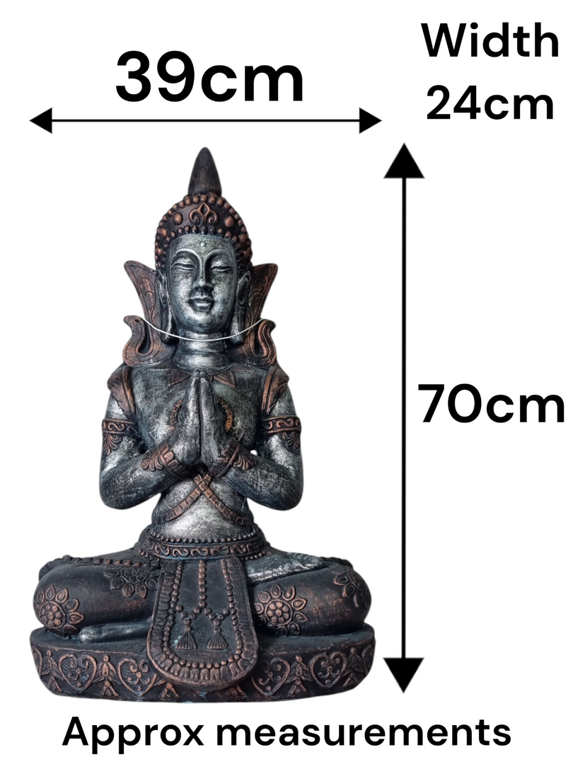 Extra Large Blue Bronze Silver Cross Leg Praying Buddha Garden Decor Decoration1