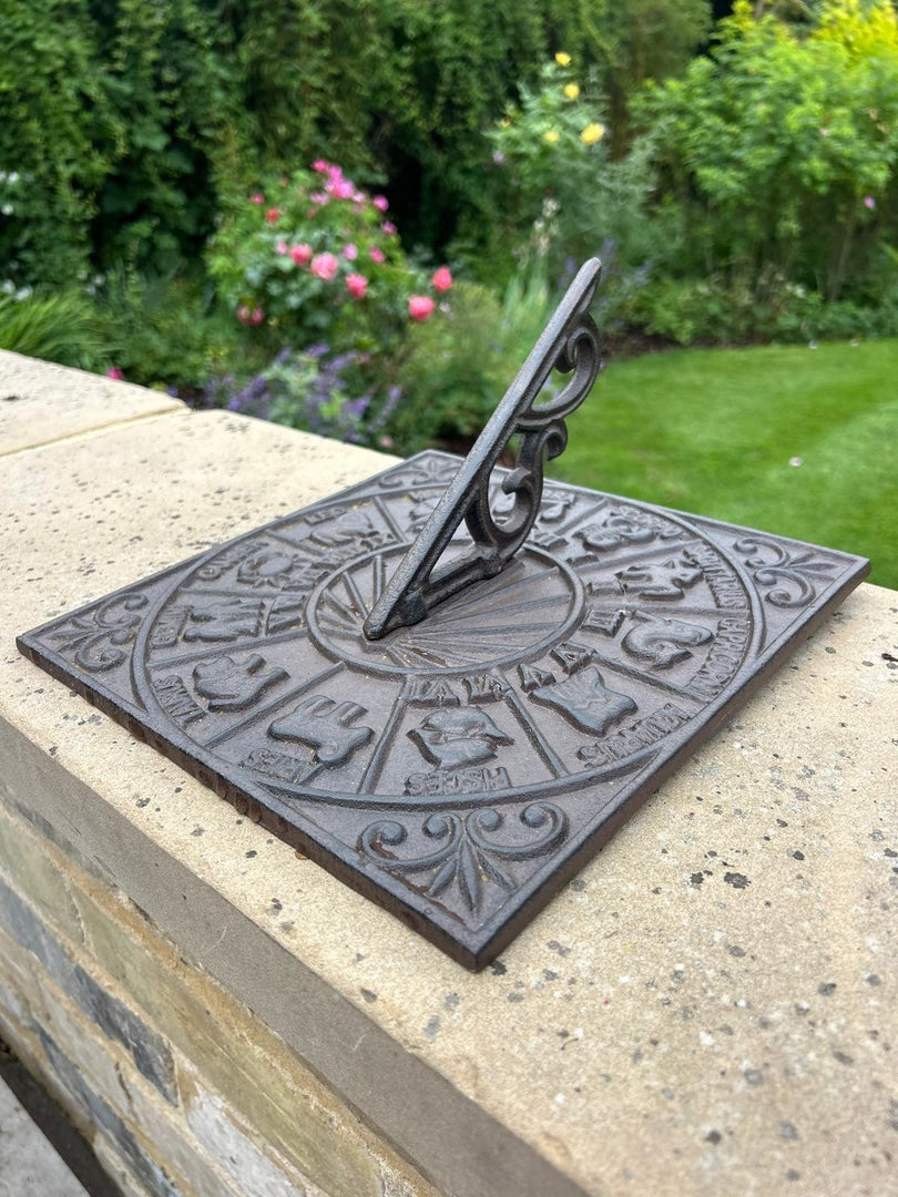 Cast Iron Square Zodiac Sundial Gnomon Decorative Traditional Garden Ornament0
