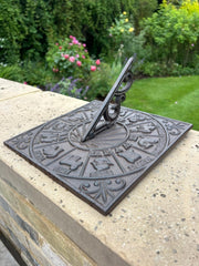 Cast Iron Square Zodiac Sundial Gnomon Decorative Traditional Garden Ornament0