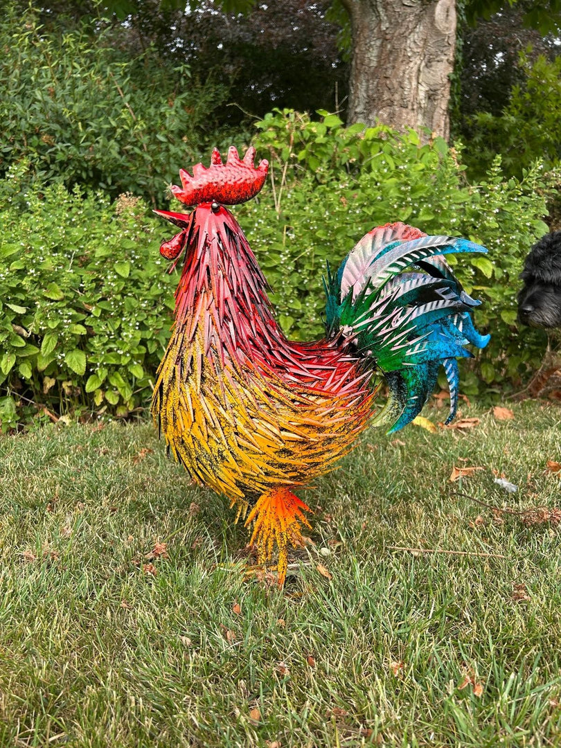 Rustic Metal Rooster Garden Ornament Bright Outdoor Yard Farmhouse Decor5