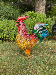 Rustic Metal Rooster Garden Ornament Bright Outdoor Yard Farmhouse Decor5