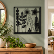 Black Metal Floral Wall Art Square Botanical Flower Leaf Hanging Home Decor Gift2