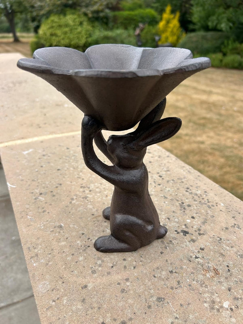 Cast Iron Hare Rabbit Bird Feeder Seed Nut Garden Gift Ornament Decoration Feed9