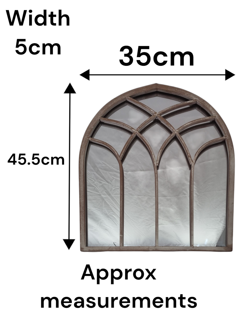 St Mary Solar Powered Gothic Arch Garden Mirror LED Lights Outdoor Wall Decor1