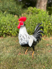 Decorative Black & White Metal Cockerel Rooster Garden Outdoor Lawn Ornament5