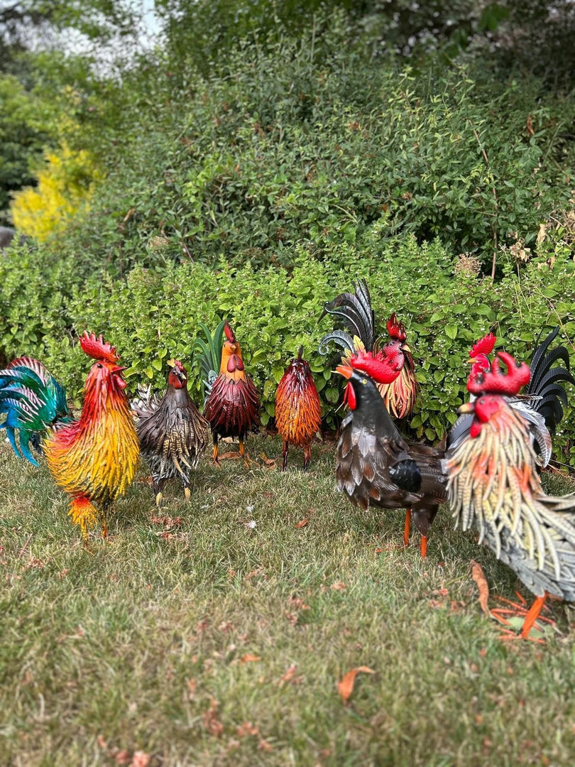 Rustic Metal Rooster Garden Ornament Bright Outdoor Yard Farmhouse Decor14