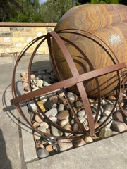 Set of 2 Rustic Metal Garden Spheres Decorative Outdoor Orb Sculptures Brown3