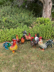 Decorative Metal Orange Red Hen Chicken Garden Statue Outdoor Lawn Ornament Farm8