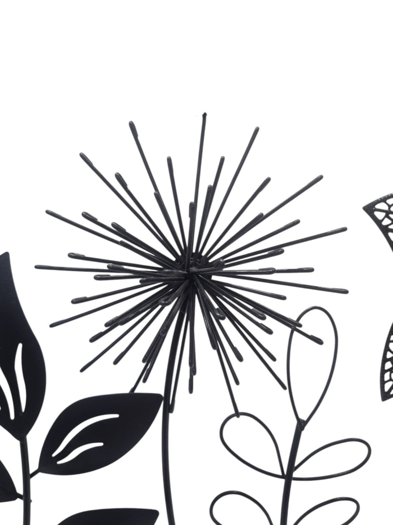 Black Metal Floral Wall Art Square Botanical Flower Leaf Hanging Home Decor Gift5