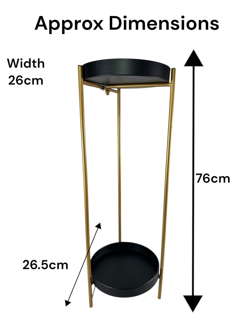 Tall Black & Gold Side Table Plant Pot Stand With 2 Trays Indoor Home Decor Tidy1
