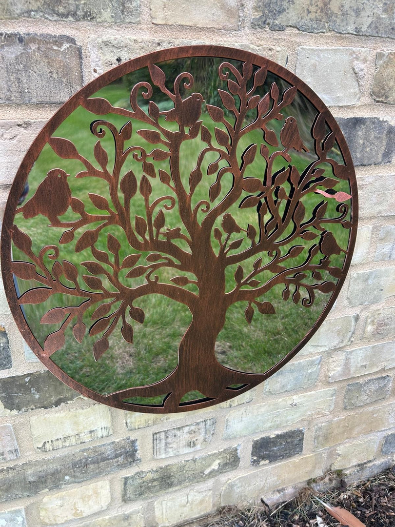 50cm Mirrored Bronze Wall Art Birds In Tree Mirror Garden Home Gift Nature Decor2