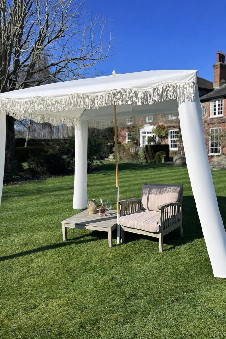 Antique White Gazebo Marquee Canopy Fringe Outdoor Garden Beach Cabana Style UK9