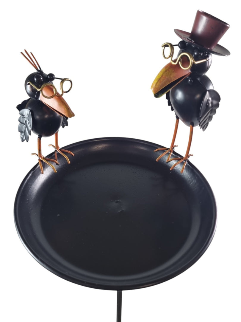 Crow Dad With Baby Birdbath Bird Bath Feeder Garden Water Bowl Gift Decor Stake19
