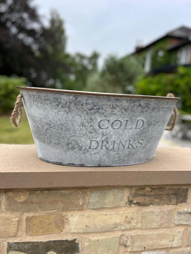 Cold Bucket Sign Zinc Cold Drinks Embossed Rustic Oval Ice Drink Tin Bucket With Rope H ...