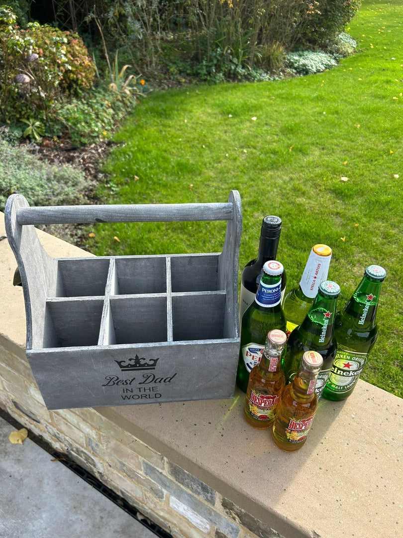 Wooden Best Dad In The World Bottle Gift Box Carrier Gift Novelty Xmas Large14