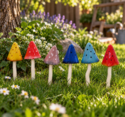 Set of 6 Colourful Ceramic Mushroom Garden Stakes Toadstool Lawn Ornaments Pot2