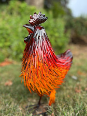 Decorative Metal Orange Red Hen Chicken Garden Statue Outdoor Lawn Ornament Farm0