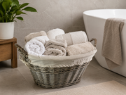 Natural Collection Laundry Lined Wicker Laundry Plain Liner Basket With Handles0