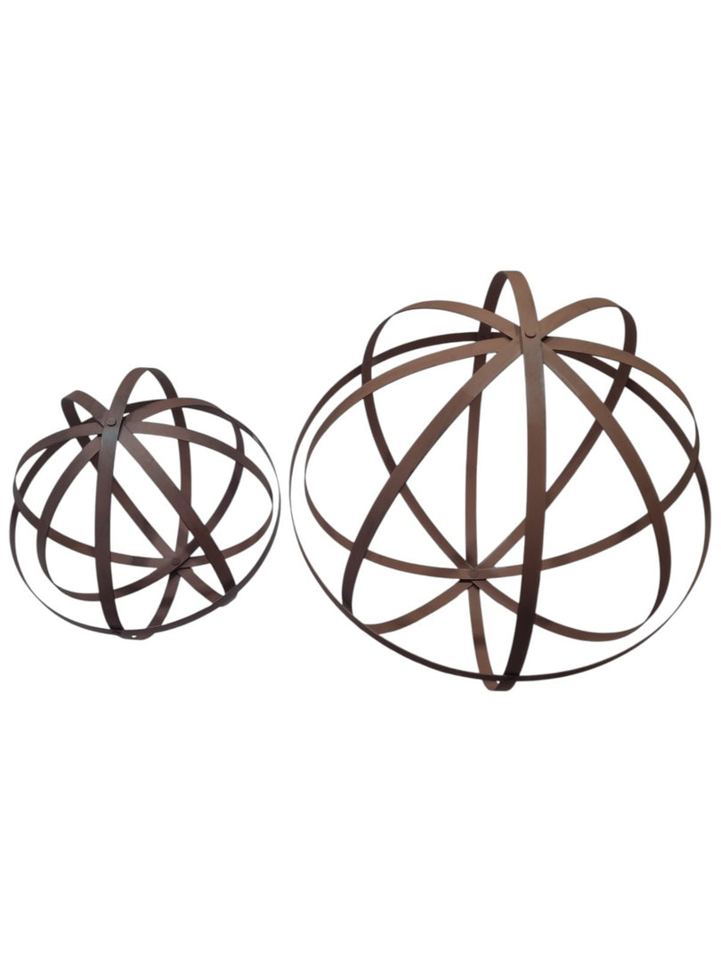 Set of 2 Rustic Metal Garden Spheres Decorative Outdoor Orb Sculptures Brown14