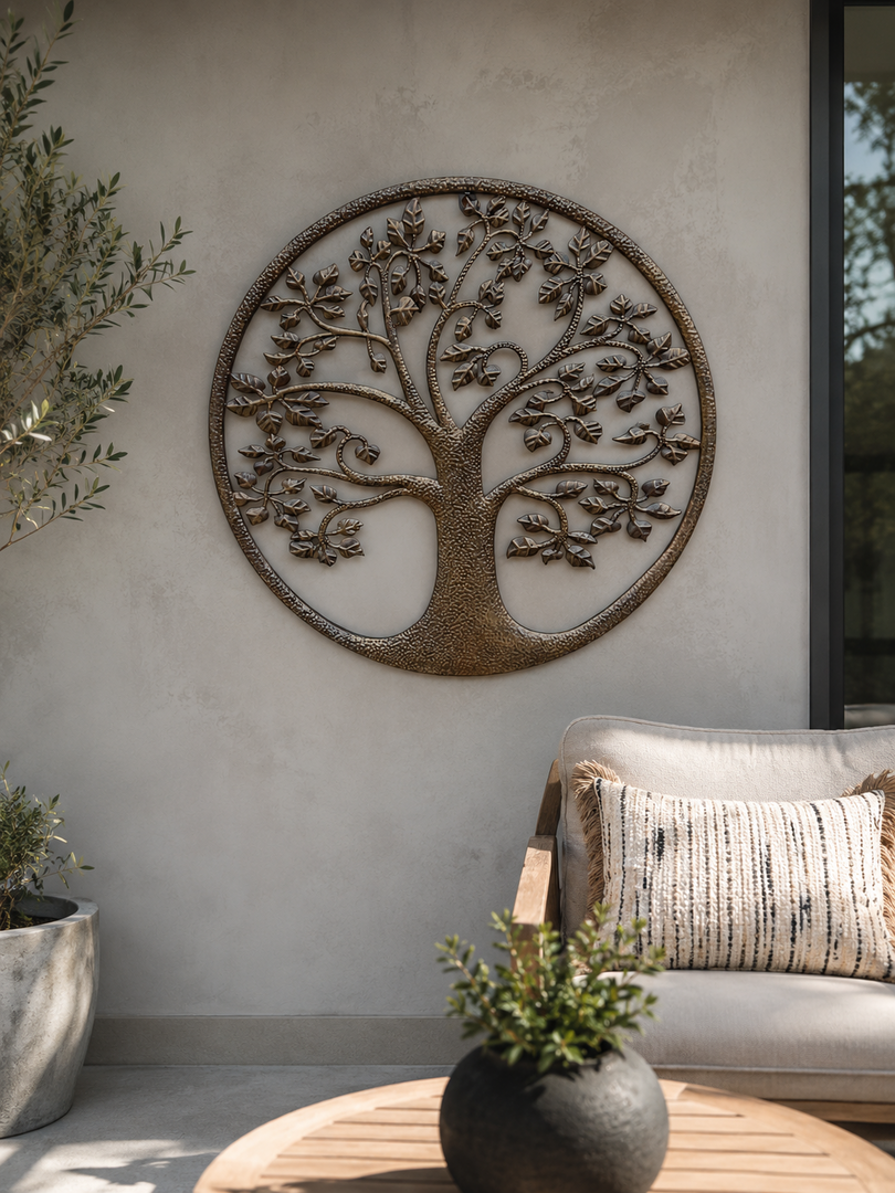 Bronze Tree Of Life Dimple Metal Garden Outdoor Wall Art Plaque 80cm Diameter2